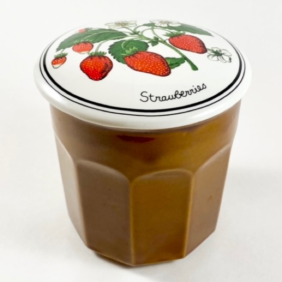 Vintage 12 oz ceramic jar with strawberries lid